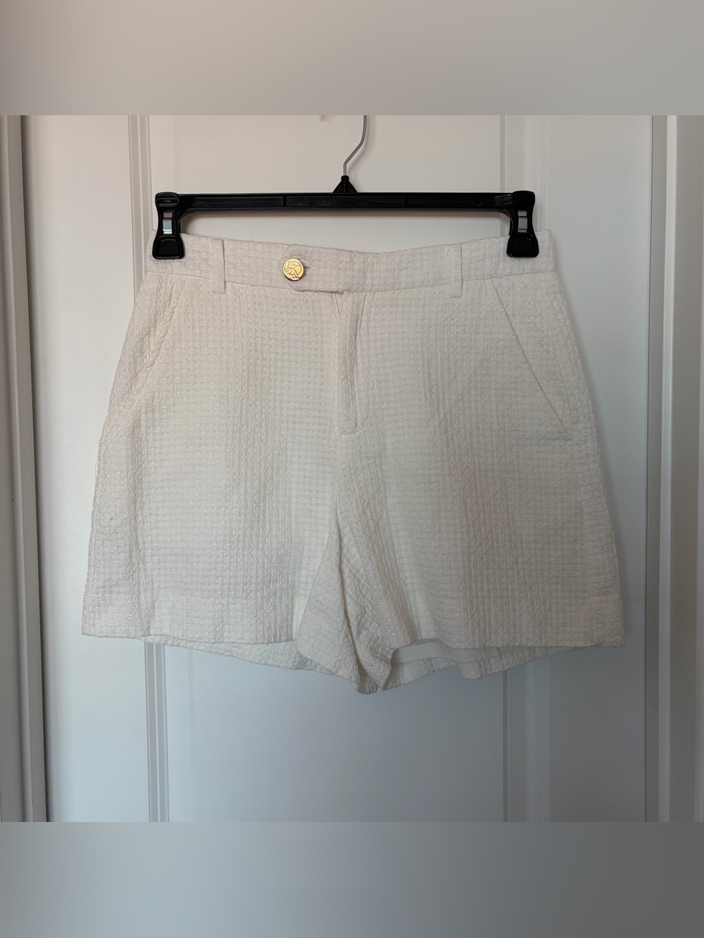 Draper James Cream Textured High-Waist Bermuda Shorts